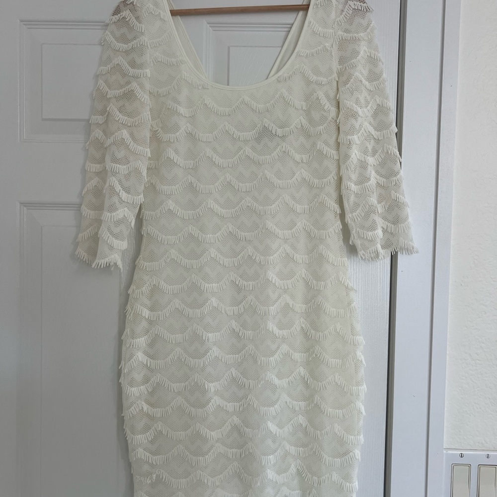 Guess Cream Textured Long Sleeve Dress